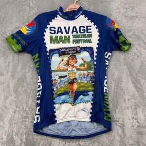 Hawk Racing Cycling Jersey Womens M Blue SavageMan Triathlon Festival Polyester
